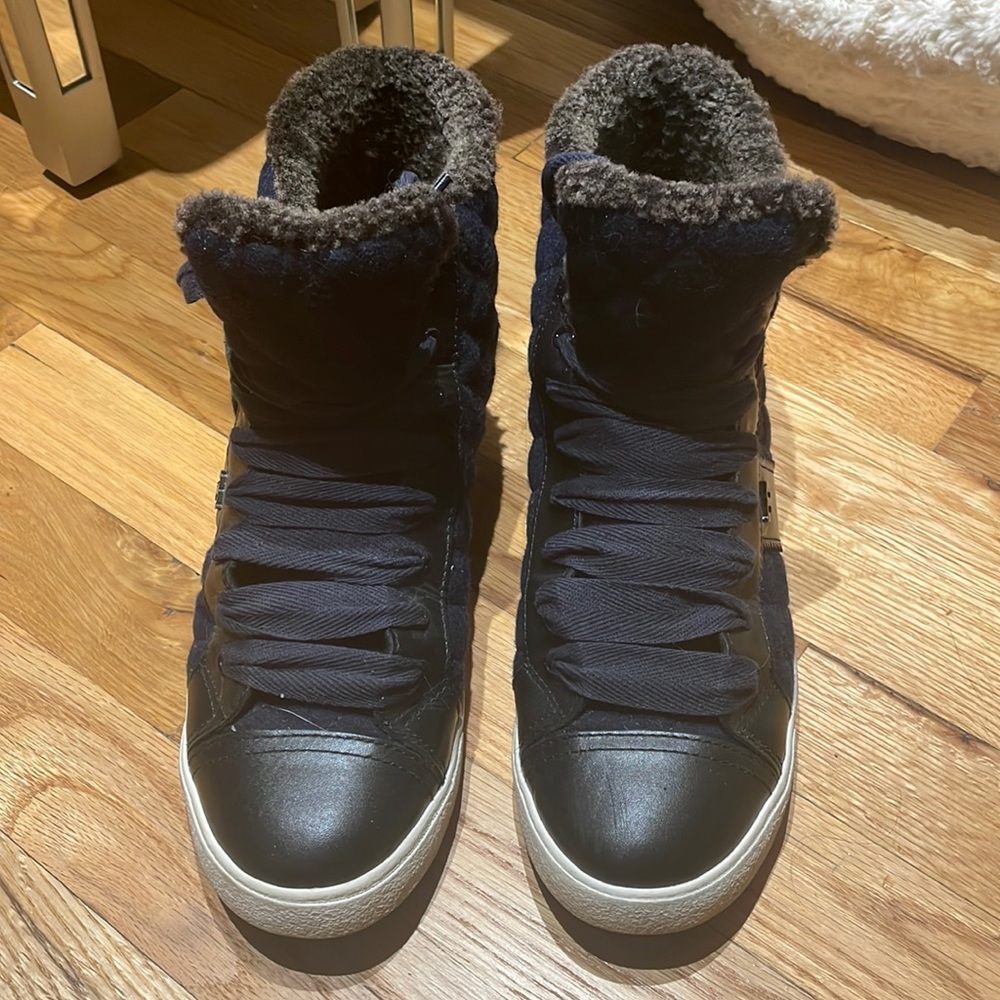 Tory Burch high top quilted sneakers with wool lining